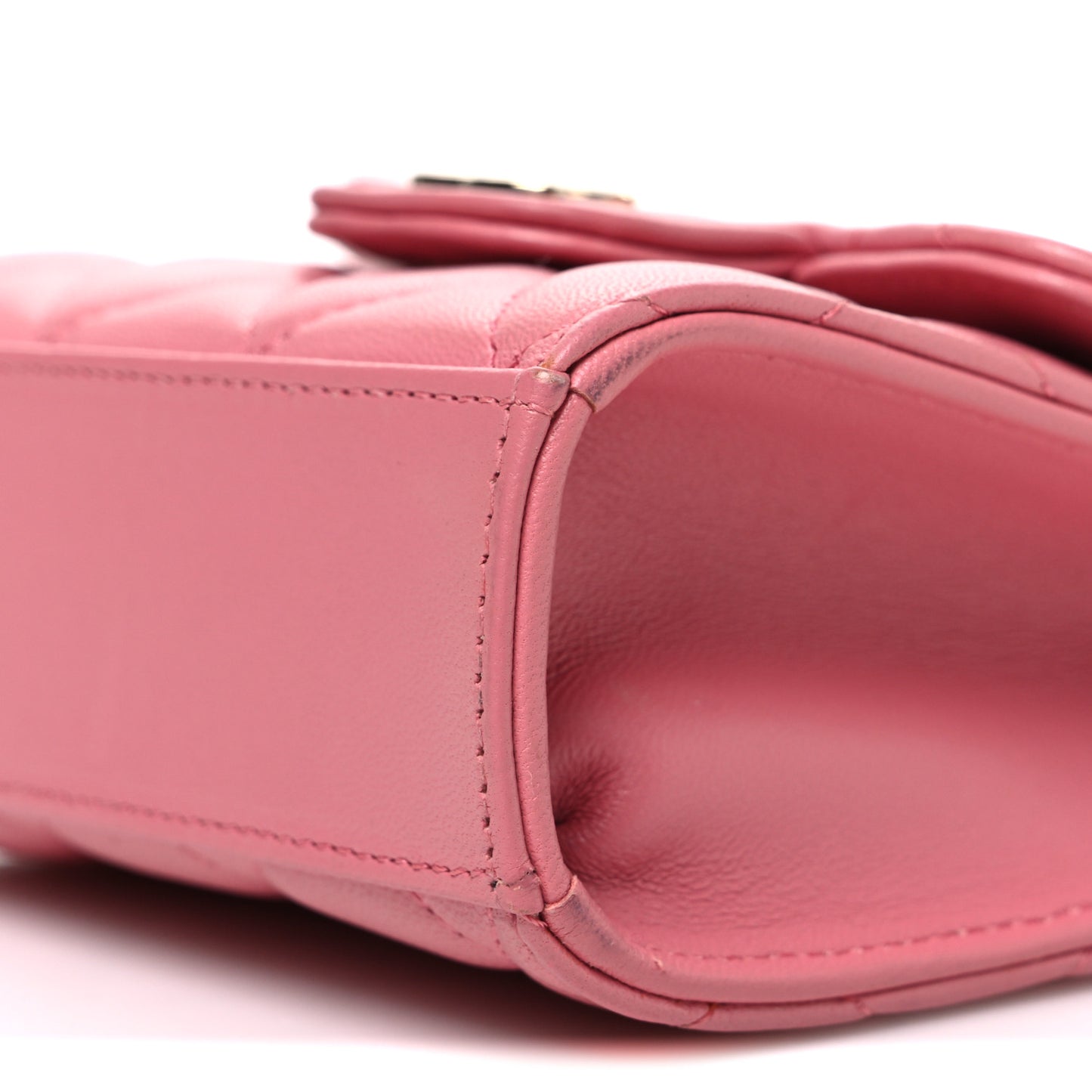 Lambskin Quilted Top Handle Clutch With Chain Pink