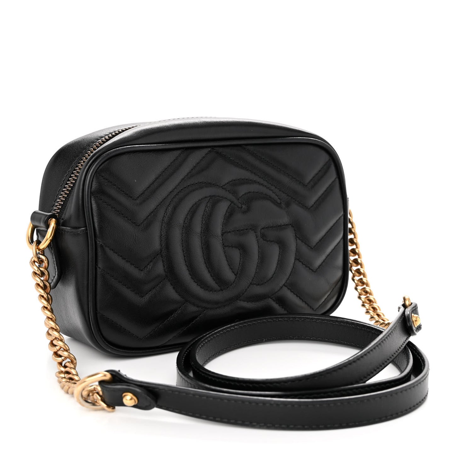Calfskin Matelasse Mini GG Marmont Chain Shoulder Bag Black