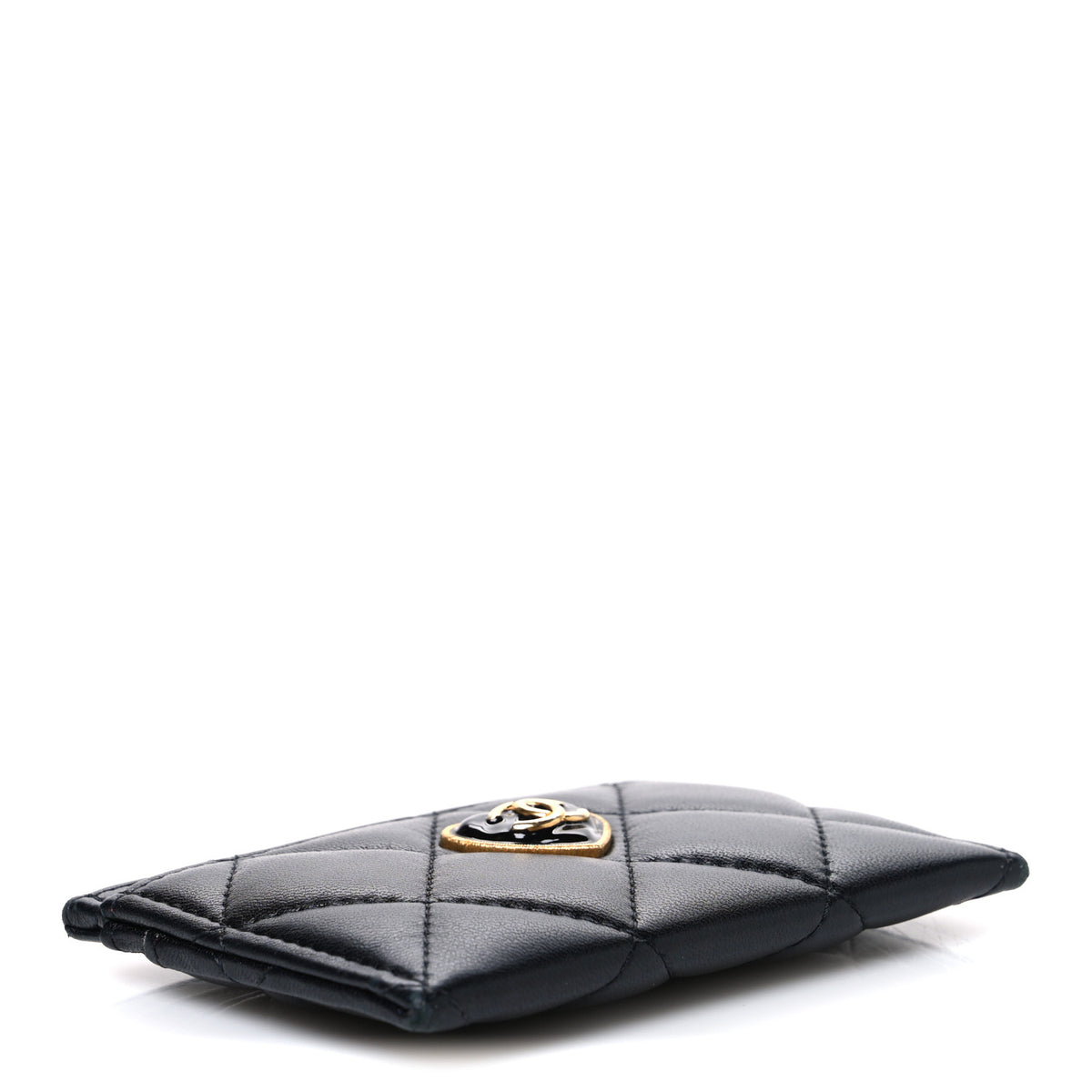 Lambskin Plexiglass Quilted Coco Love Card Holder Black
