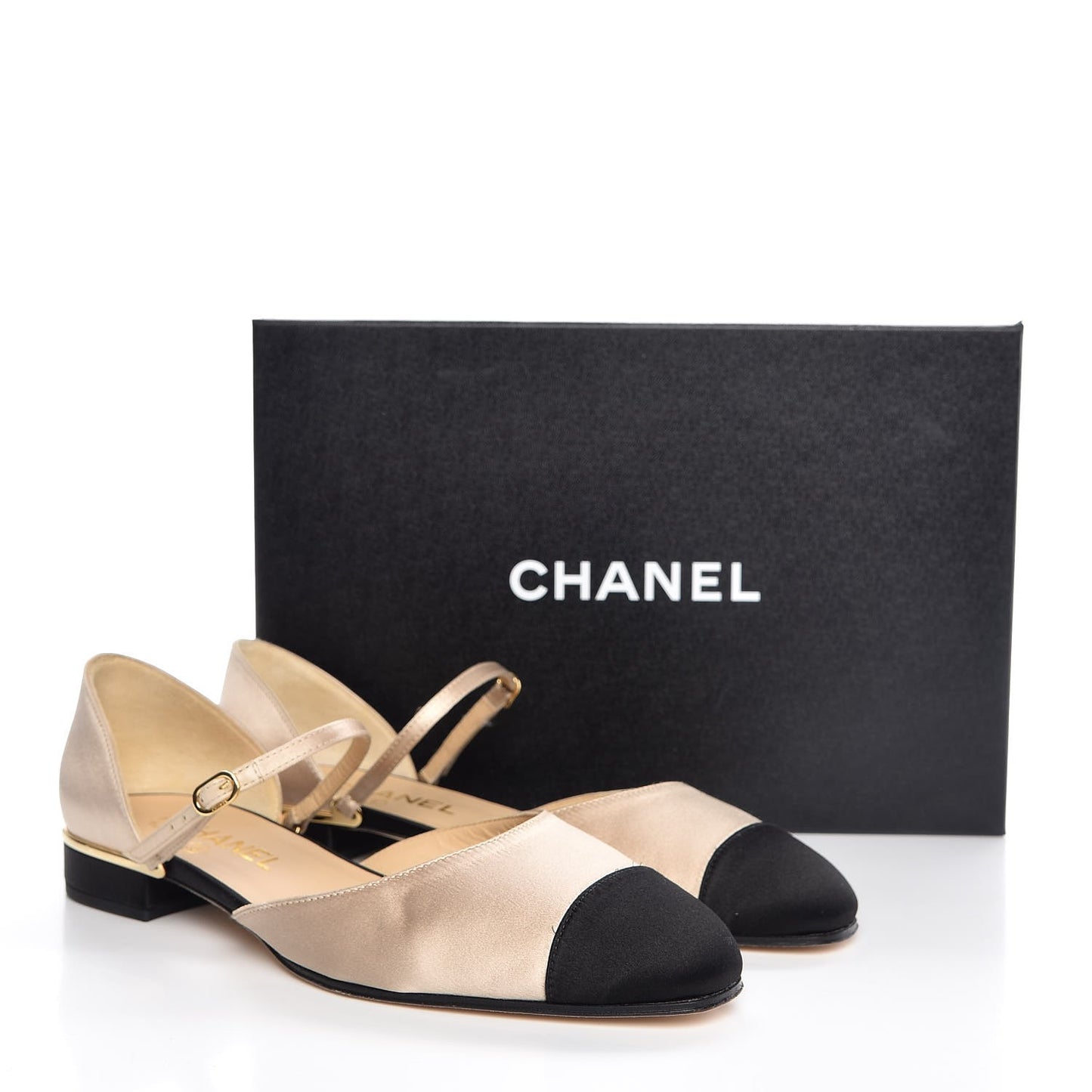 Satin Cap Toe CC Flats 38.5 Beige Black