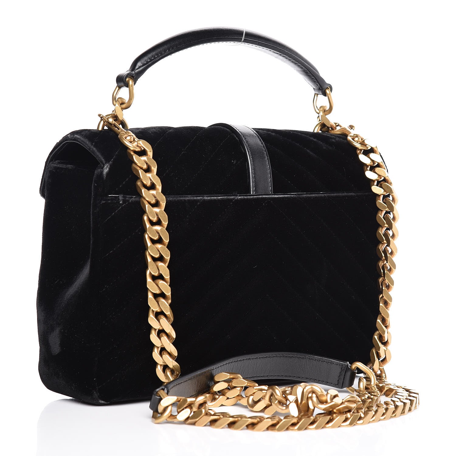 Saint Laurent Velvet Matelasse Chevron Medium College Monogram Bag Black 3 of 16