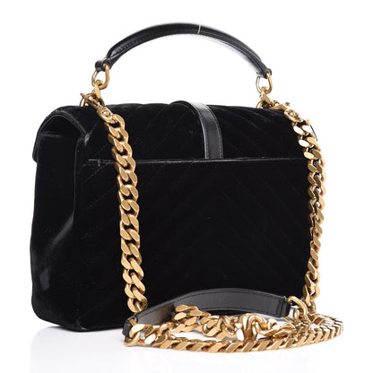 Saint Laurent Velvet Matelasse Chevron Medium College Monogram Bag Black 3 of 16