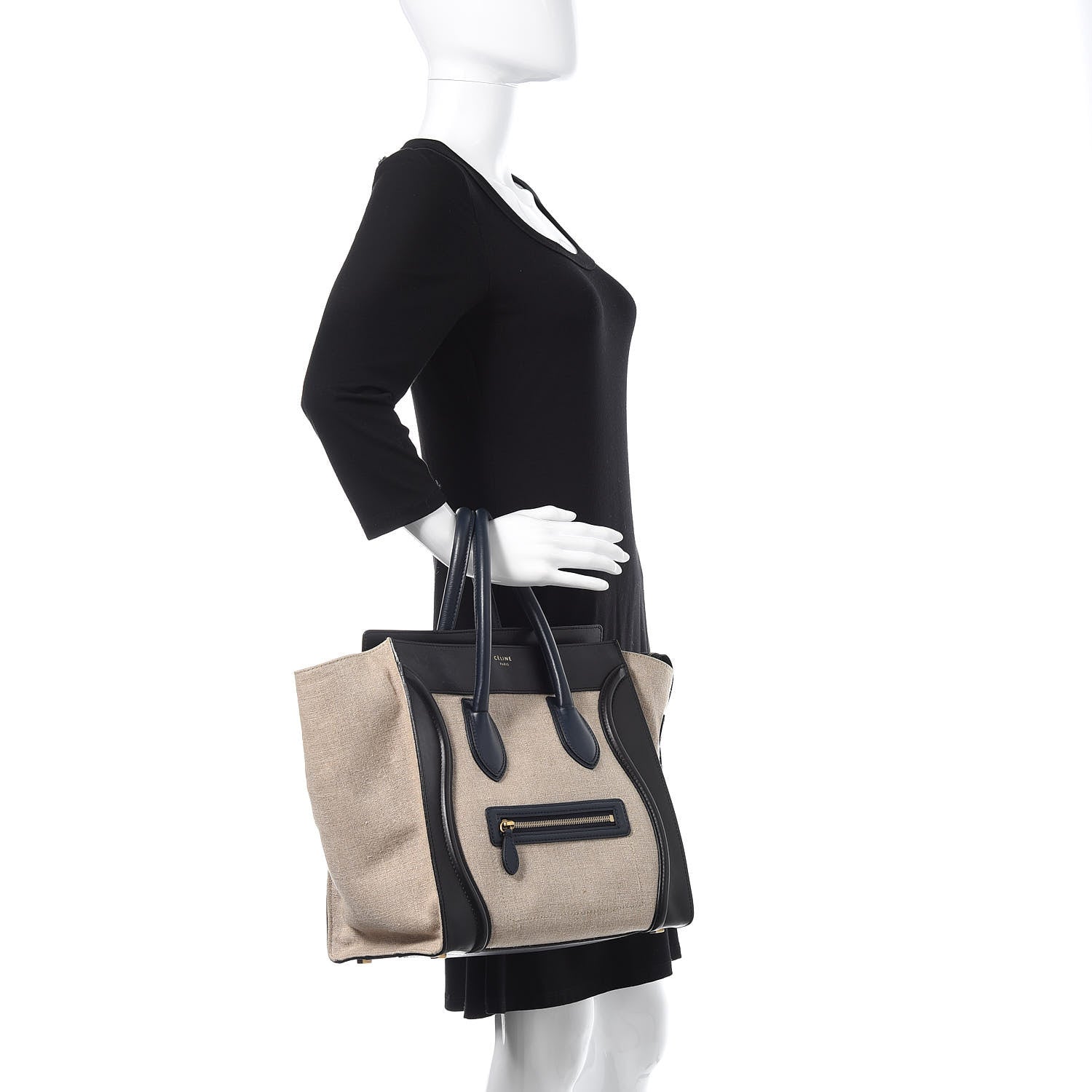 Celine Linen Smooth Calfskin Mini Bi-Color Luggage Natural Black 2 of 19