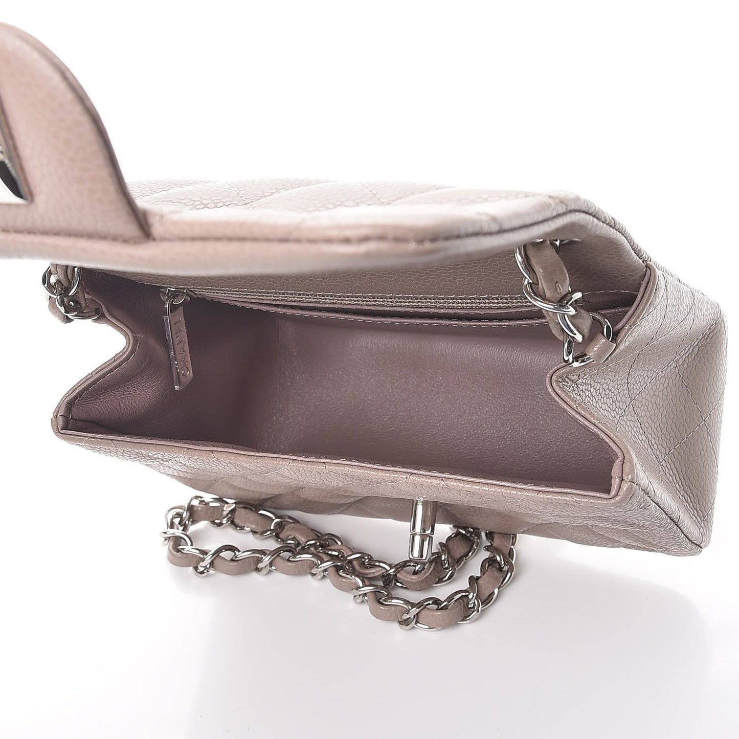 Caviar Quilted Mini Square Flap Taupe