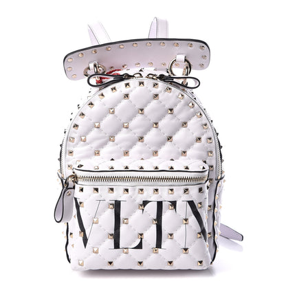 Valentino Garavani Lambskin VLTN Print Quilted Mini Rockstud Spike Backpack White 1 of 8