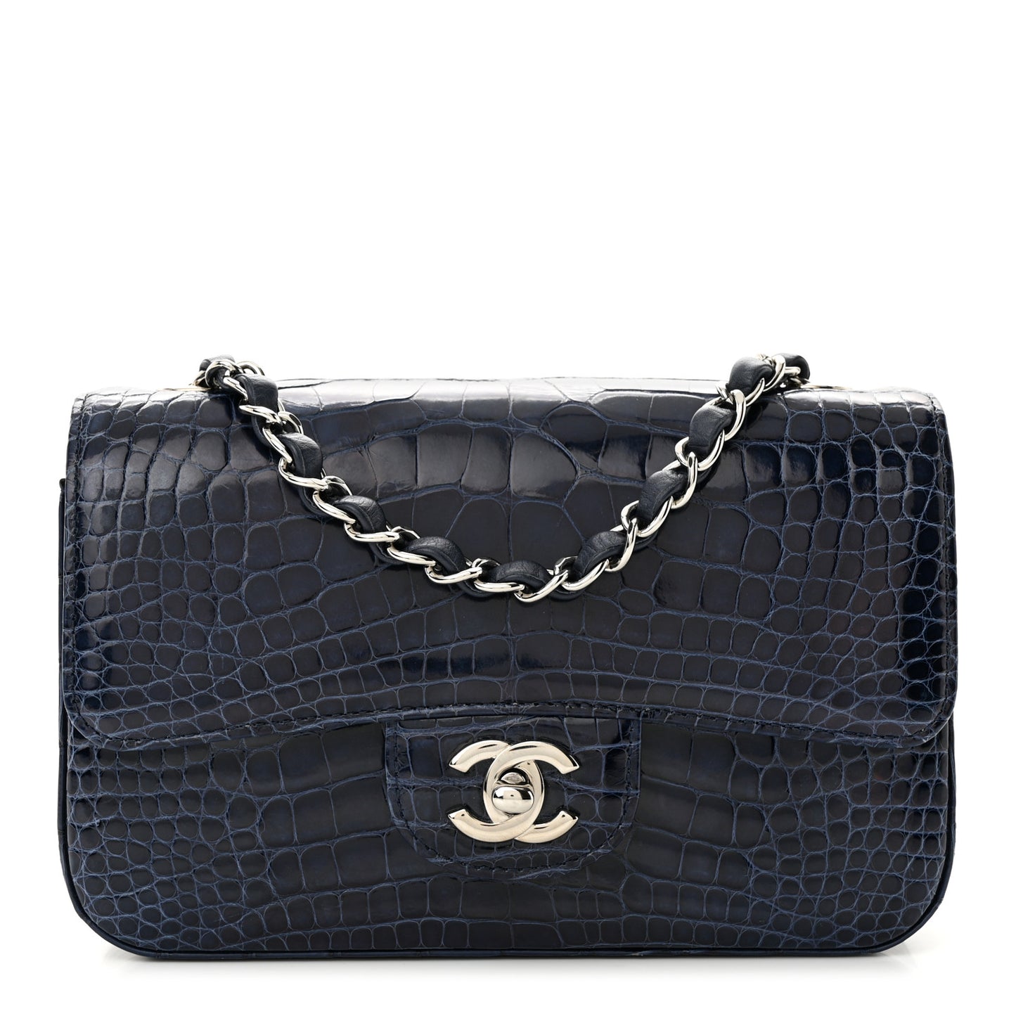Shiny Alligator Mini Rectangular Flap Blue