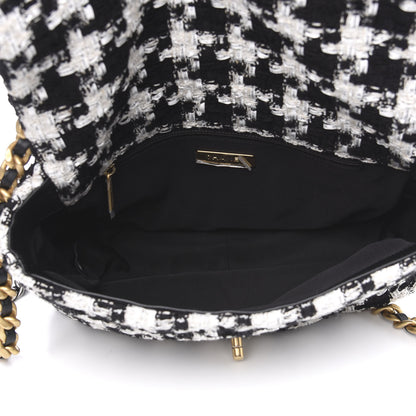Chanel Tweed Quilted Large 19 Flap Black Ecru White 5 of 11