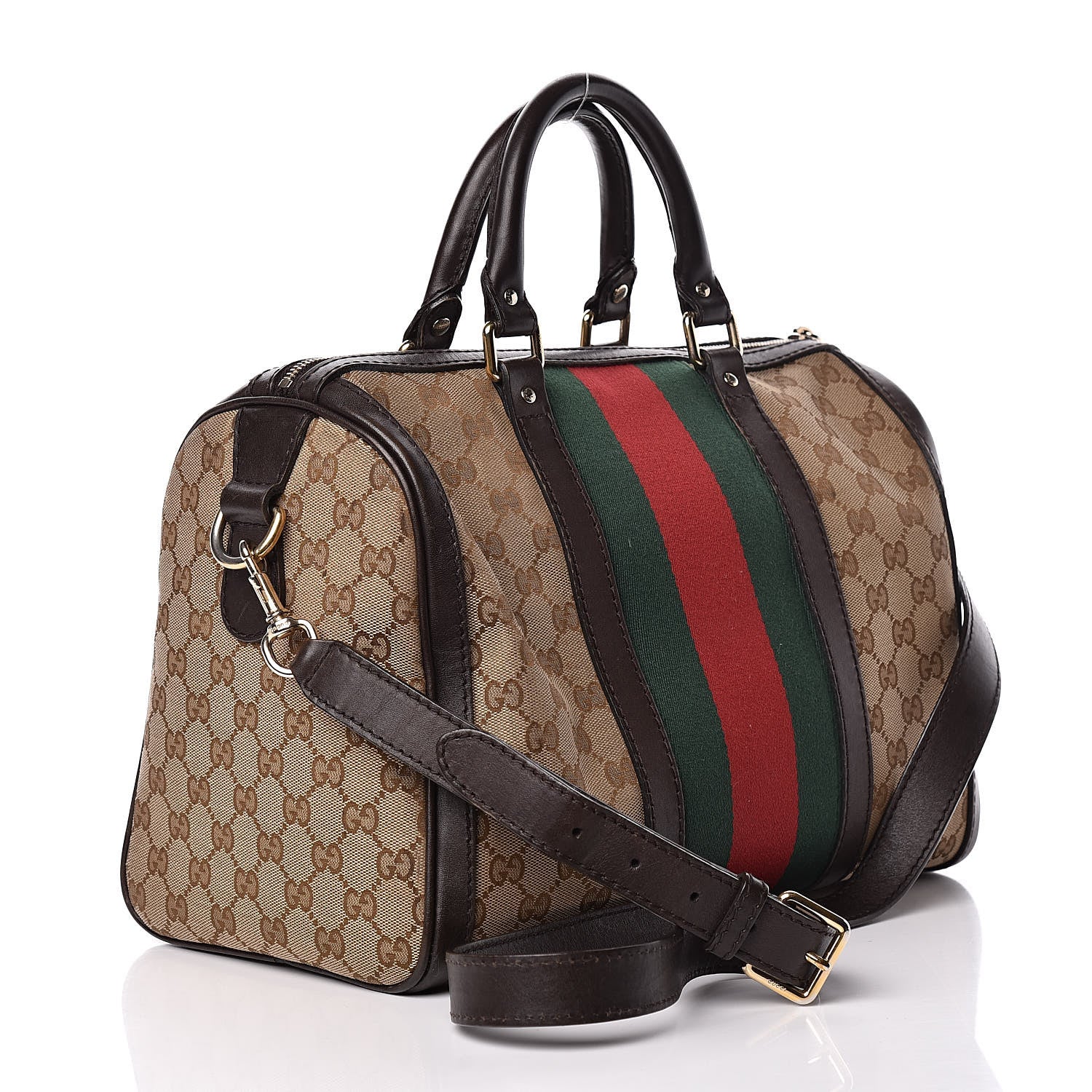 Gucci Monogram Vintage Web Medium Boston Dark Brown 3 of 24