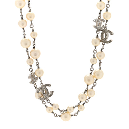 Chanel Pearl Crystal CC Long Necklace Silver 1 of 4