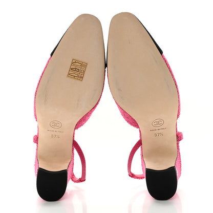 Chanel Tweed Grosgrain Cap Toe CC Slingback Pumps 37.5 Pink Black 5 of 10