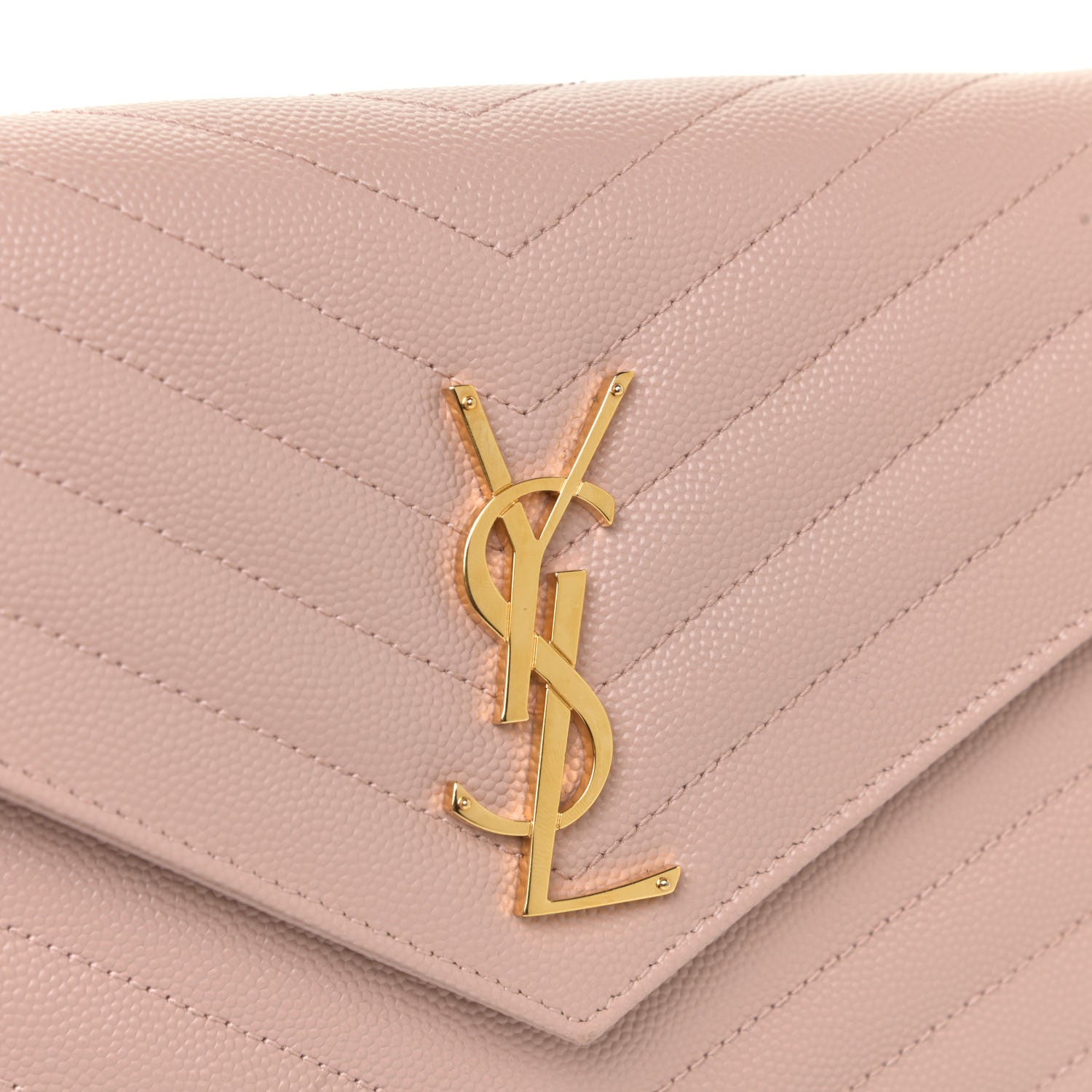 Saint Laurent Grain De Poudre Matelasse Chevron Monogram Chain Wallet Pale Blush 14 of 15