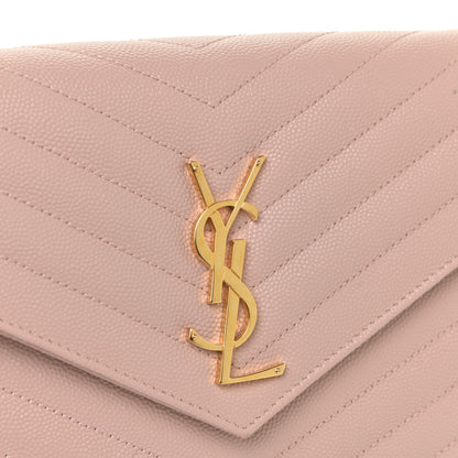 Saint Laurent Grain De Poudre Matelasse Chevron Monogram Chain Wallet Pale Blush 14 of 15