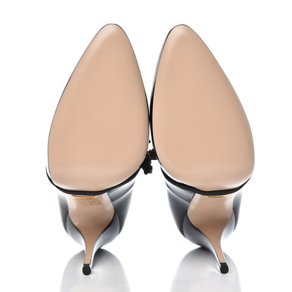 Gucci Polished Calfskin Removable Bee Elaisa Platform High Heel Pumps 39.5 Black 5 of 9