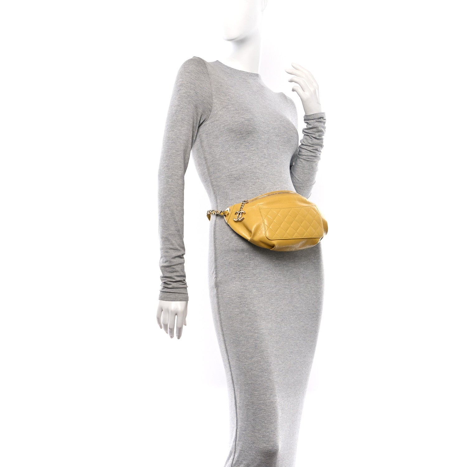 Chanel Crumpled Glazed Lambskin Quilted Waist Bag Fanny Pack Yellow 2 of 12