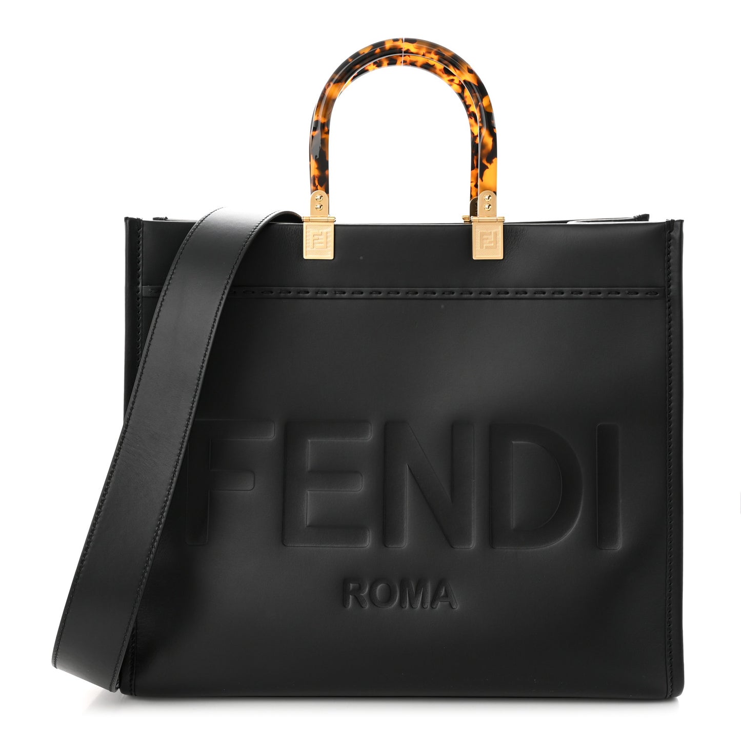 Vitello King Plexiglass Medium Fendi Sunshine Shopper Tote Black