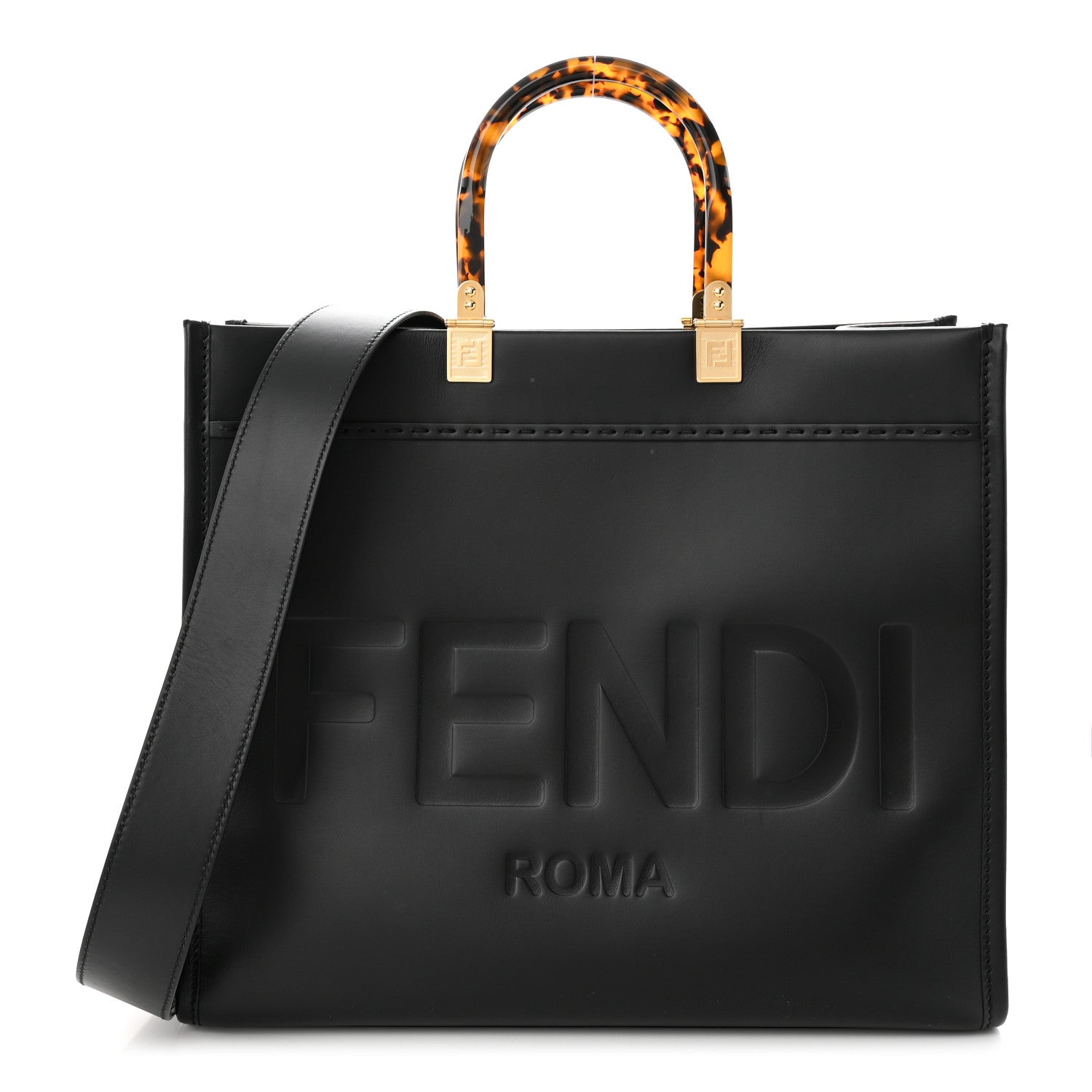 Fendi Vitello King Plexiglass Medium Fendi Sunshine Shopper Tote Black 1 of 10