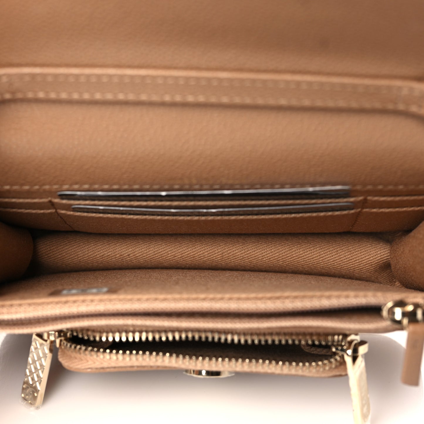 Caviar Quilted Business Affinity Clutch With Chain Flap Dark Beige