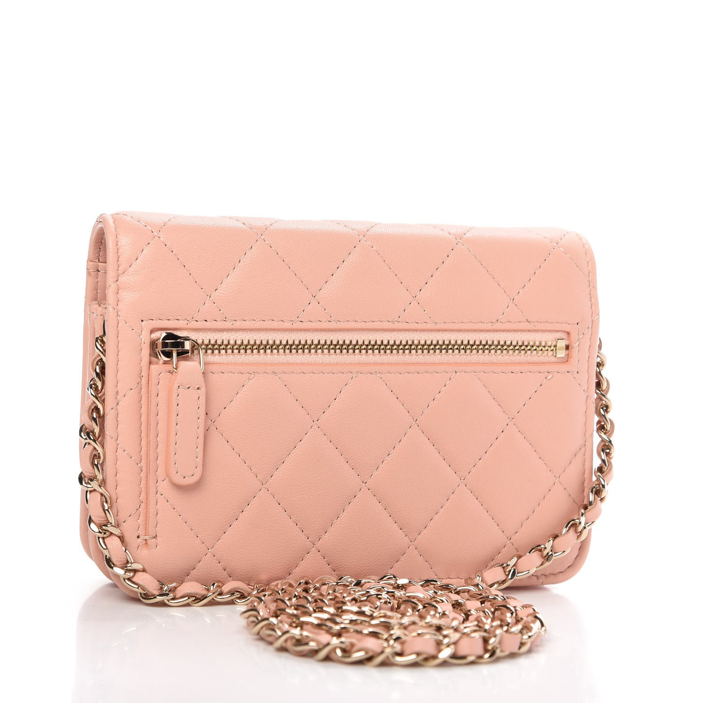 Lambskin Quilted Mini Wallet On Chain WOC Light Pink