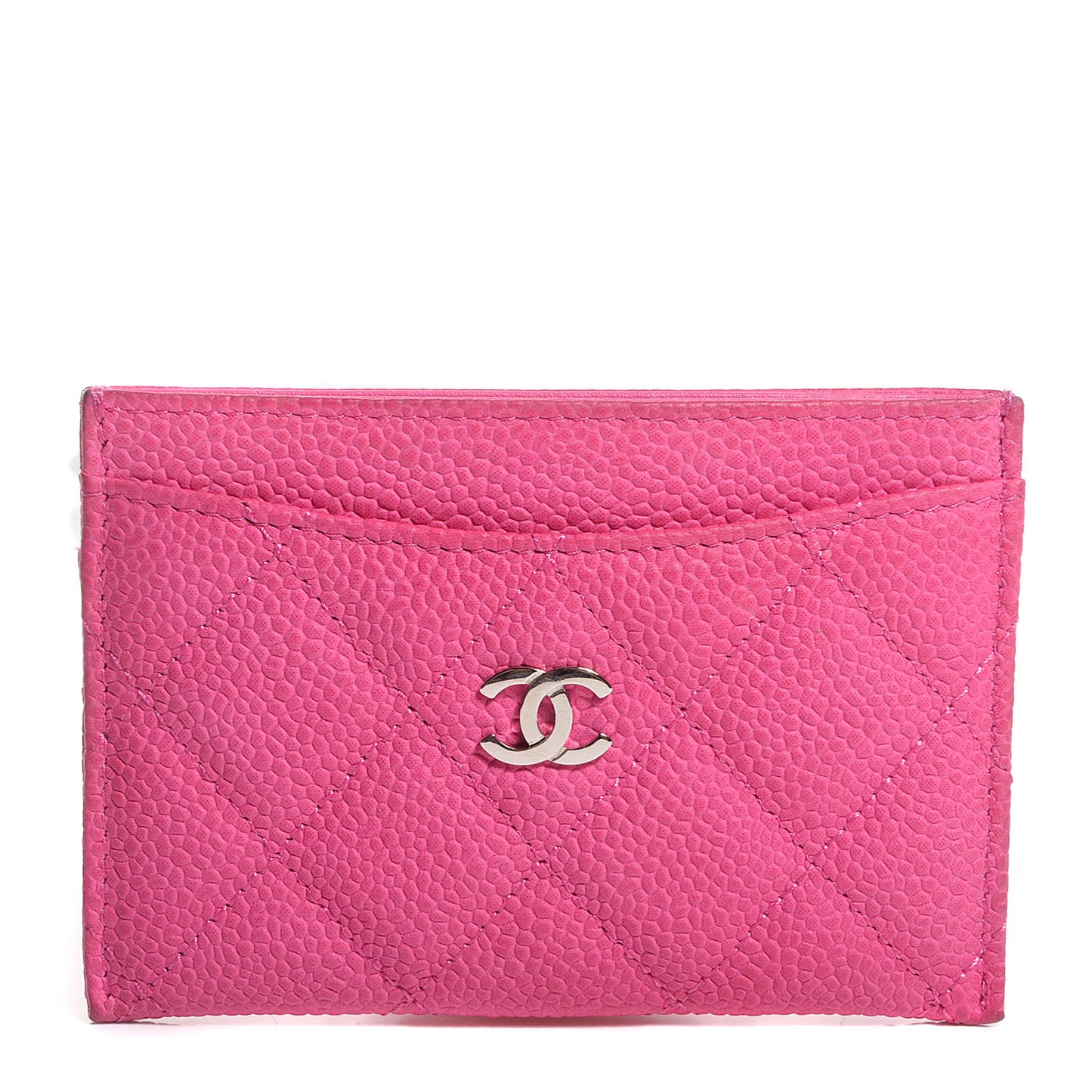 Iridescent Caviar Quilted Card Holder Pink