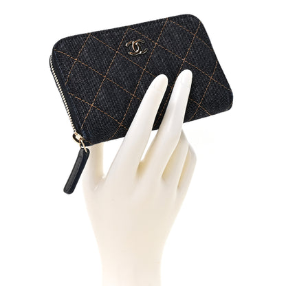 Chanel Denim Quilted Zip Coin Purse Dark Blue Orange 2 of 9