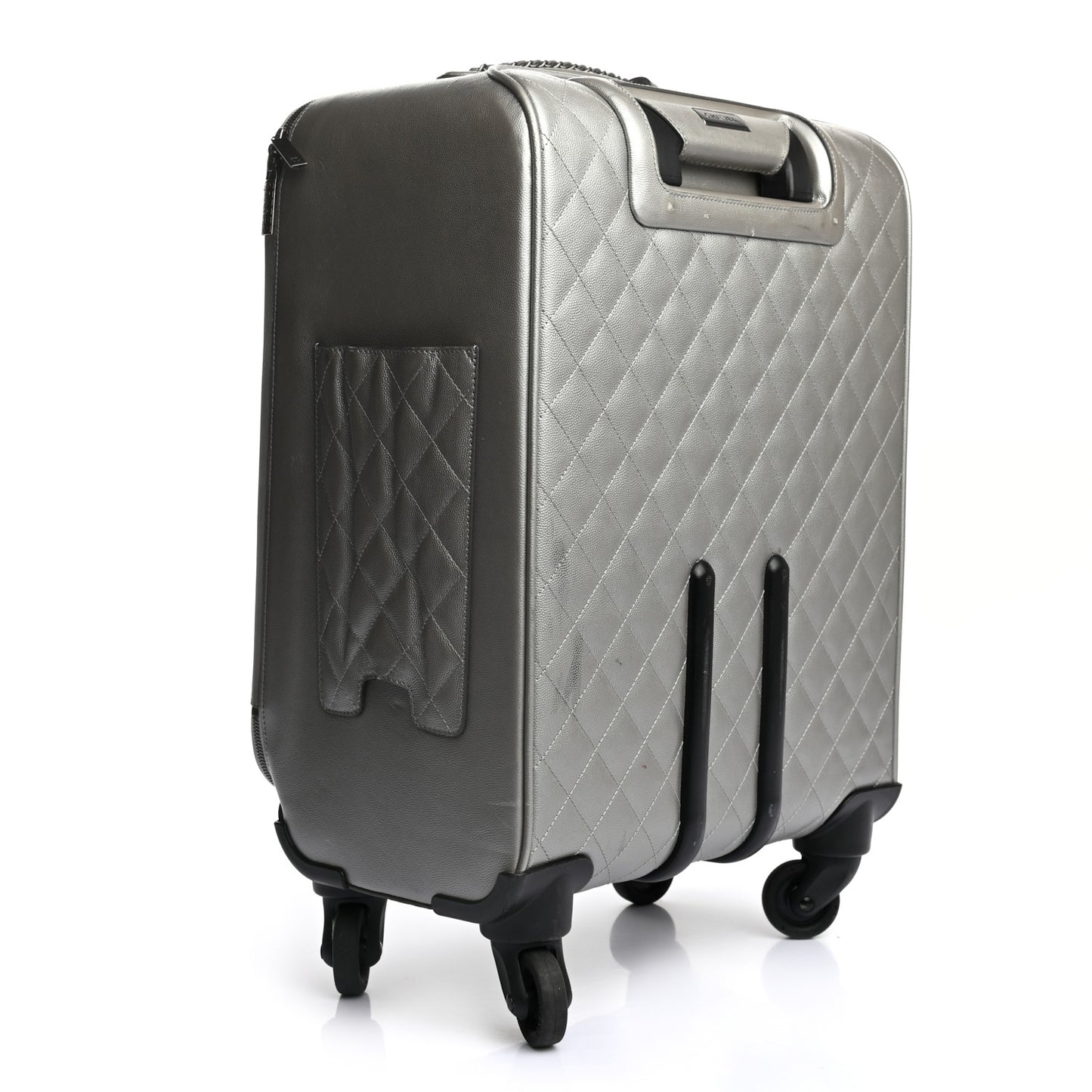 Metallic Caviar Quilted Coco Case Trolley Silver