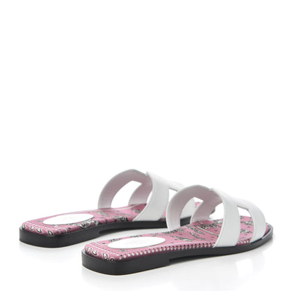 Hermes Box Calfskin Bois De Rose White Oran Sandals 37 White 4 of 10