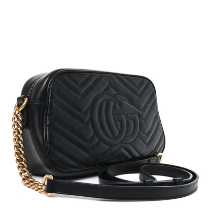 Gucci Calfskin Matelasse Small GG Marmont Chain Shoulder Bag Black 3 of 10