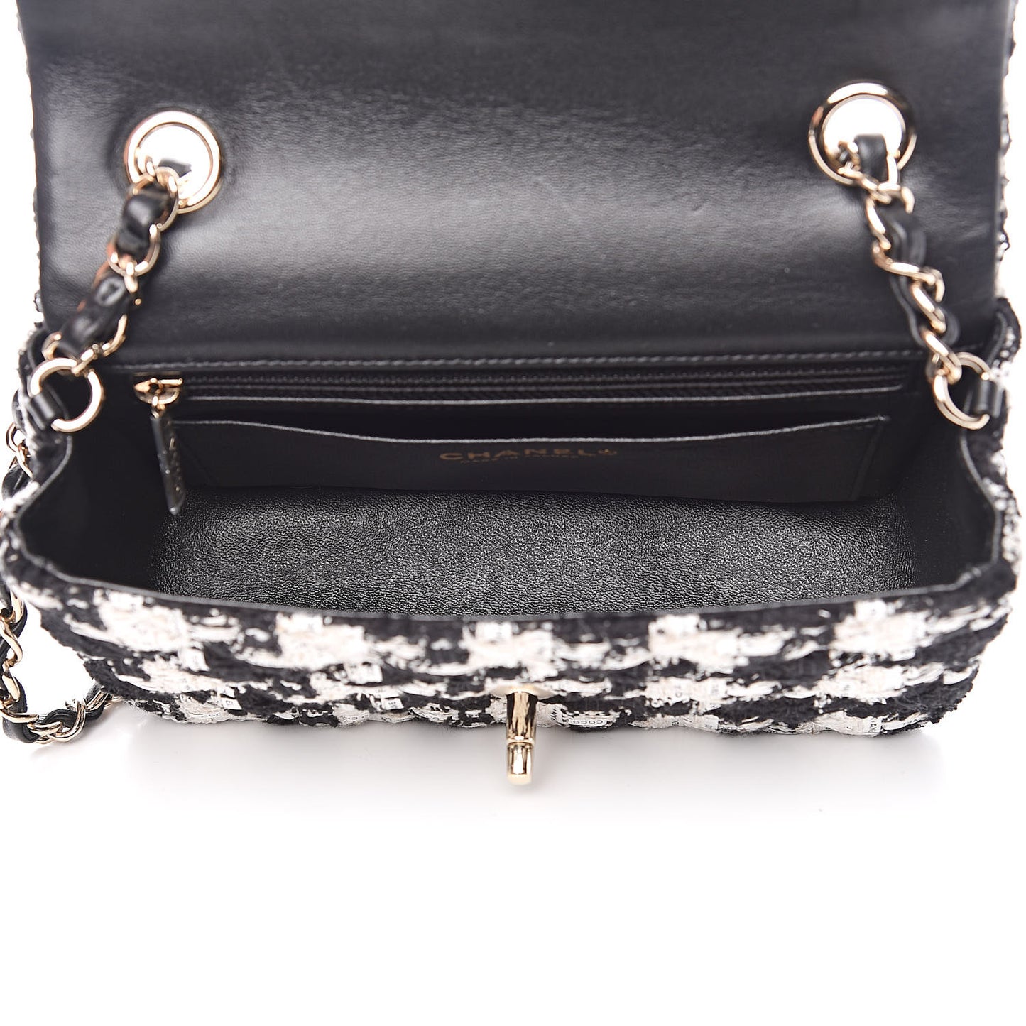 Tweed Quilted Mini Rectangular Flap Black Ecru White