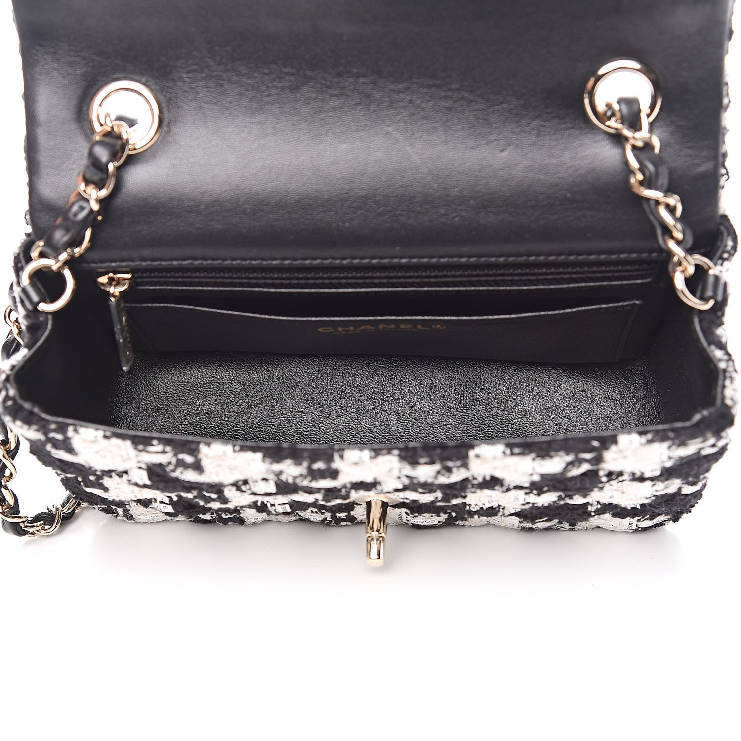 Chanel Tweed Quilted Mini Rectangular Flap Black Ecru White 5 of 12