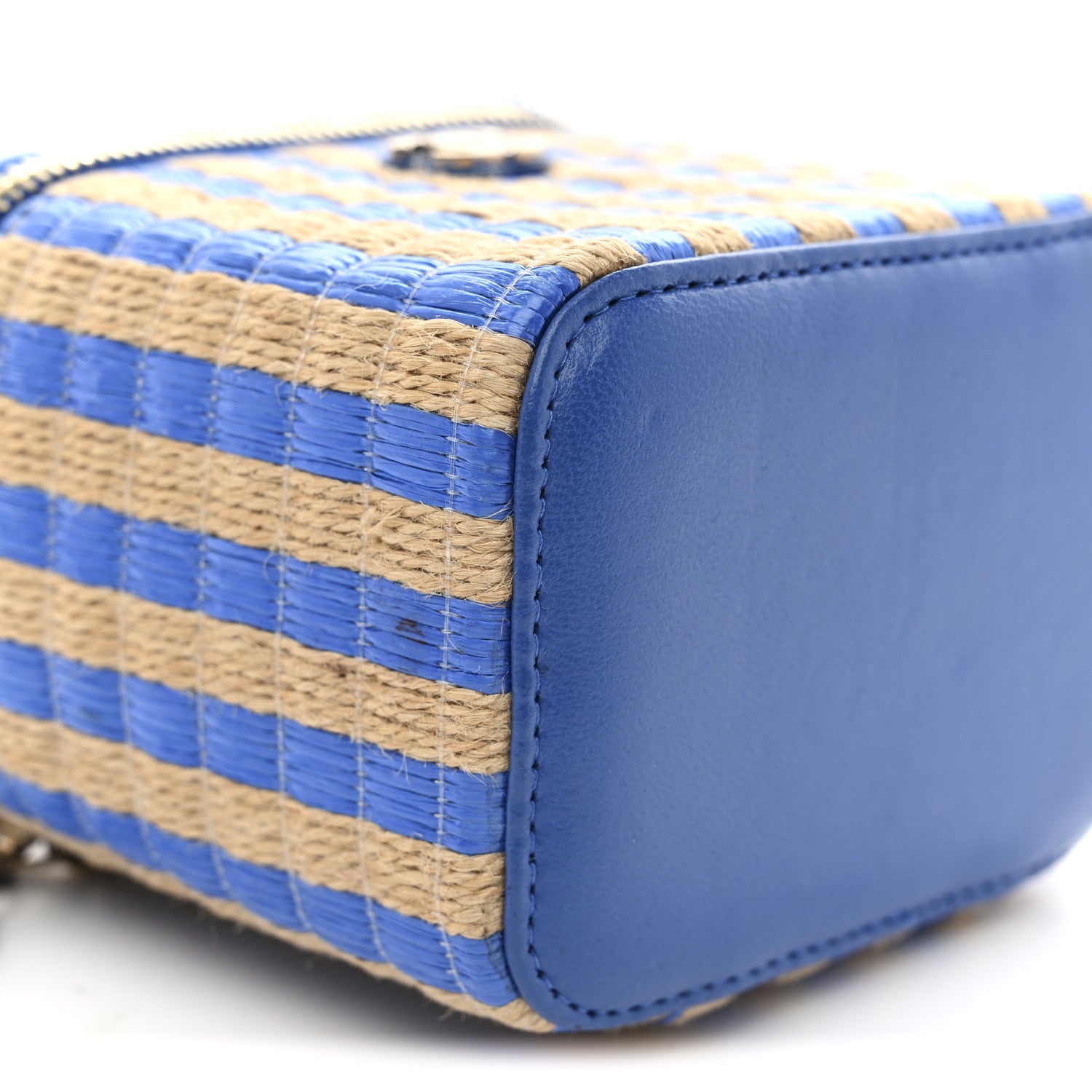 Chanel Raffia Jute Striped Mini Vanity Case With Chain Blue Beige 9 of 10