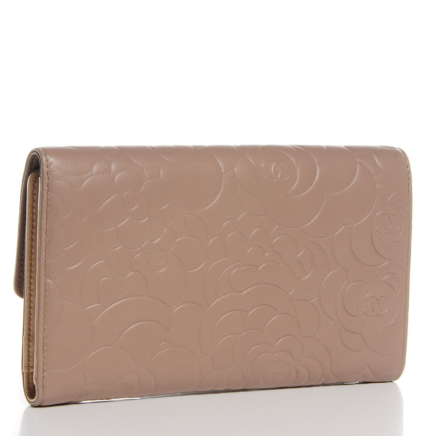 Chanel Lambskin Camellia Embossed Large Gusset Flap Wallet Beige 3 of 8