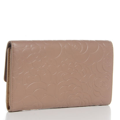 Chanel Lambskin Camellia Embossed Large Gusset Flap Wallet Beige 3 of 8