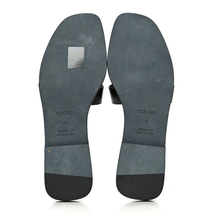 Hermes Box Calfskin Oran Sandals 38 Black 5 of 9