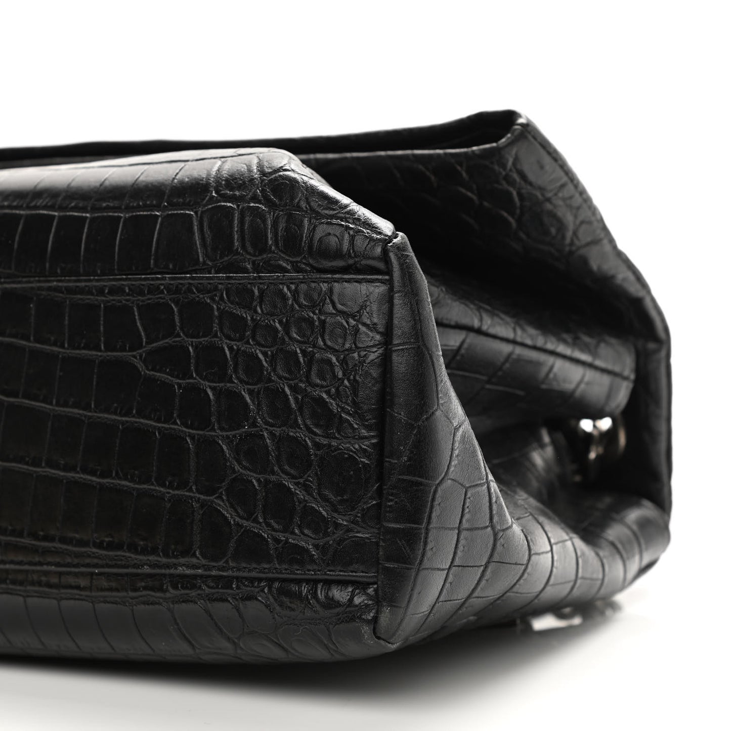 Calfskin Crocodile Embossed Medium West Hollywood Monogram Fold-Over Black