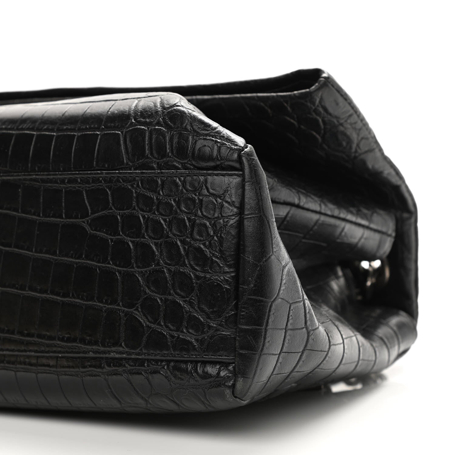 Saint Laurent Calfskin Crocodile Embossed Medium West Hollywood Monogram Fold-Over Black 18 of 23