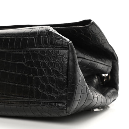 Saint Laurent Calfskin Crocodile Embossed Medium West Hollywood Monogram Fold-Over Black 18 of 23