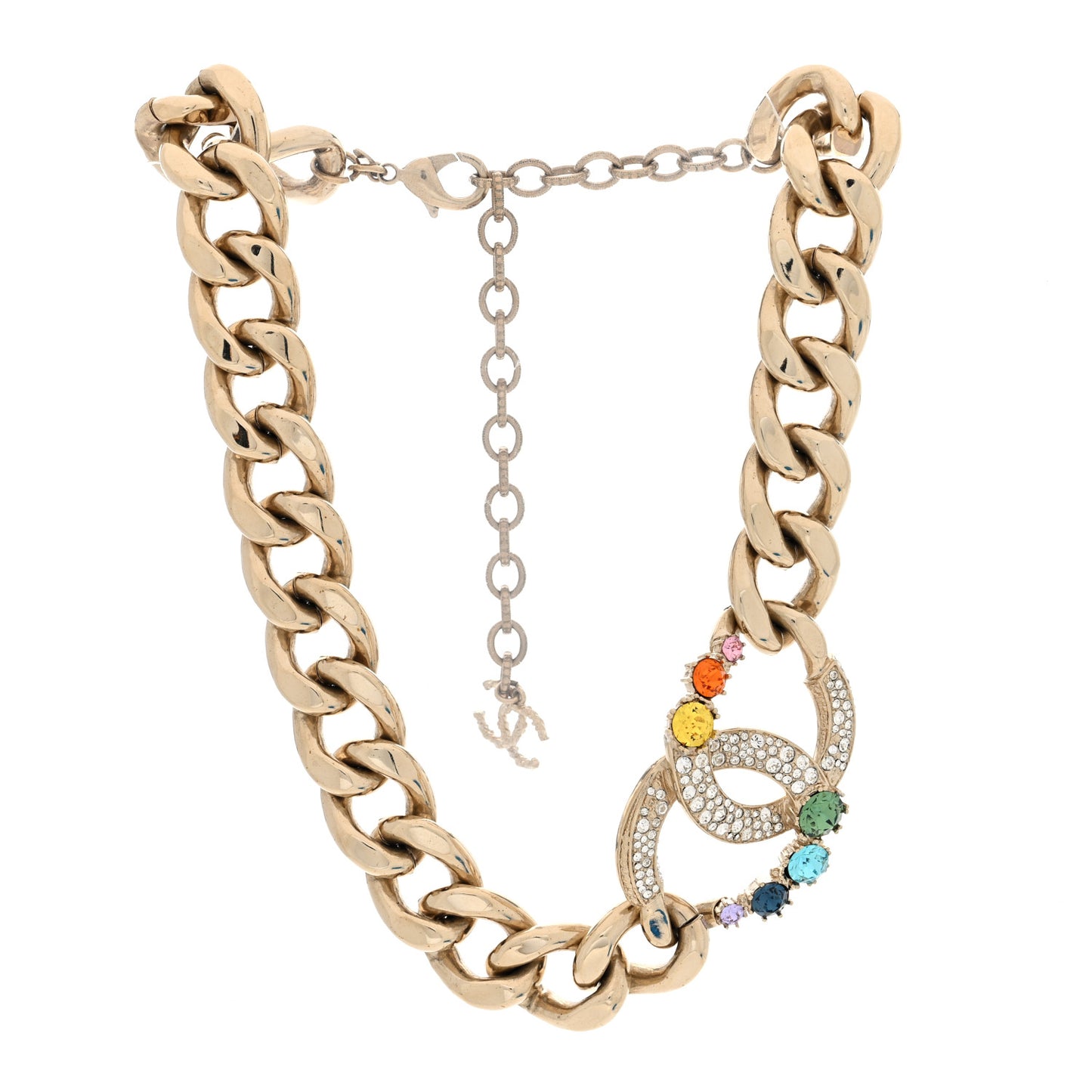 Chain Crystal Over The Rainbow CC Choker Necklace Gold Multicolor