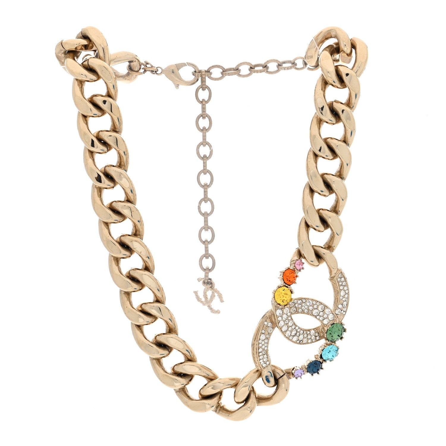 Chanel Chain Crystal Over The Rainbow CC Choker Necklace Gold Multicolor 3 of 5
