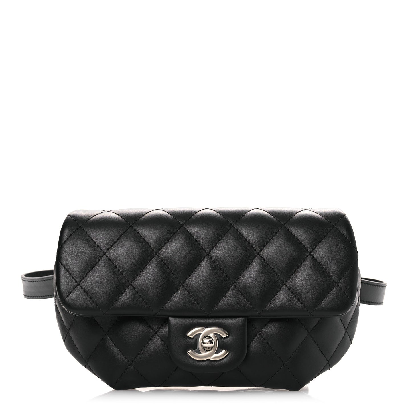 Calfskin Quilted CC Uniform Flap Belt Bag Black