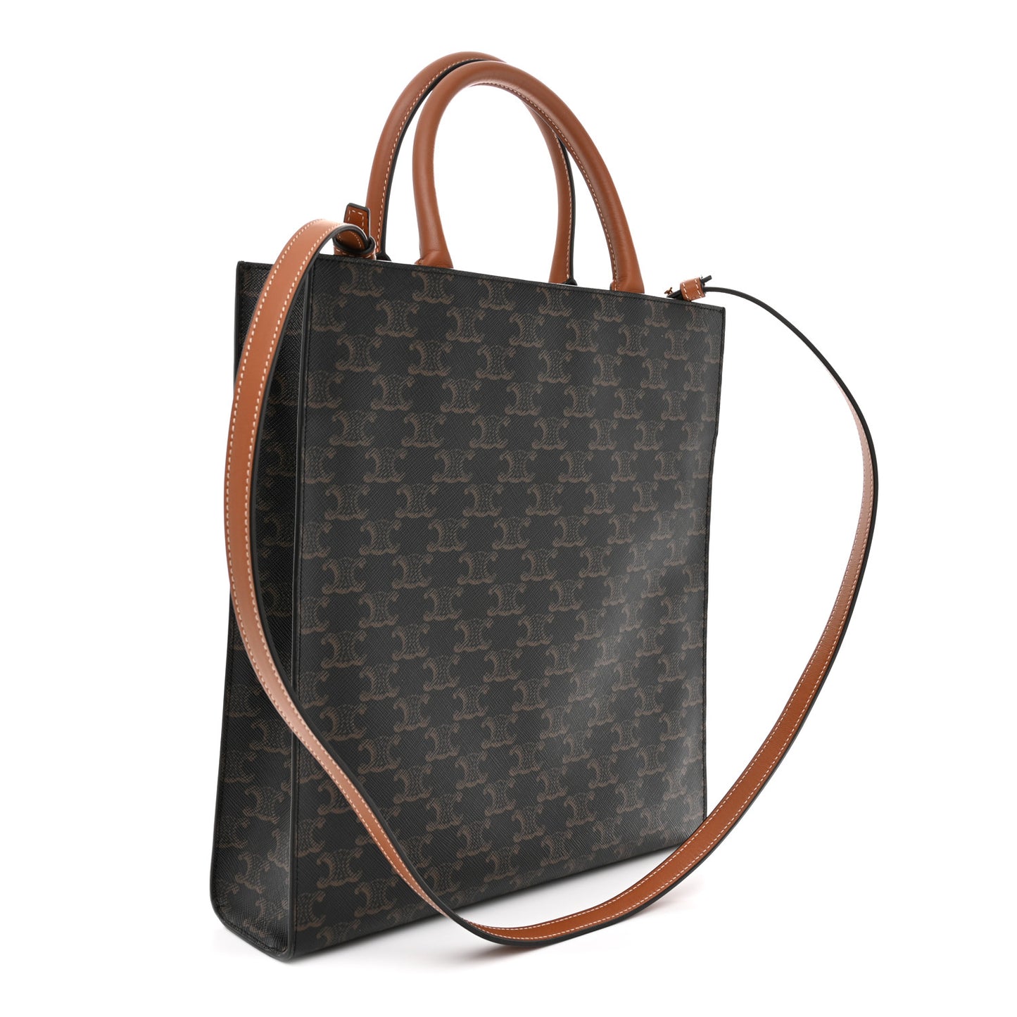 Triomphe Canvas Calfskin Small Vertical Cabas Tan