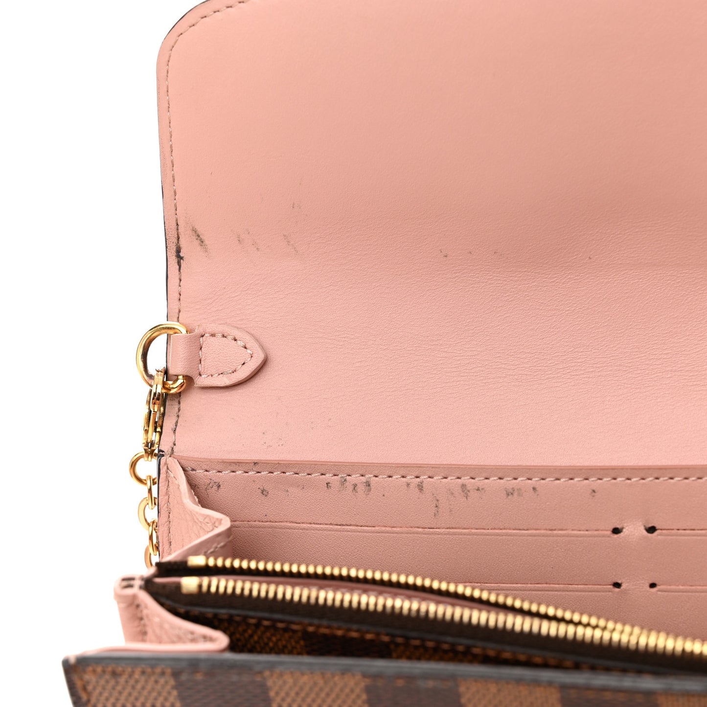 Damier Ebene Croisette Chain Wallet Rose Ballerine