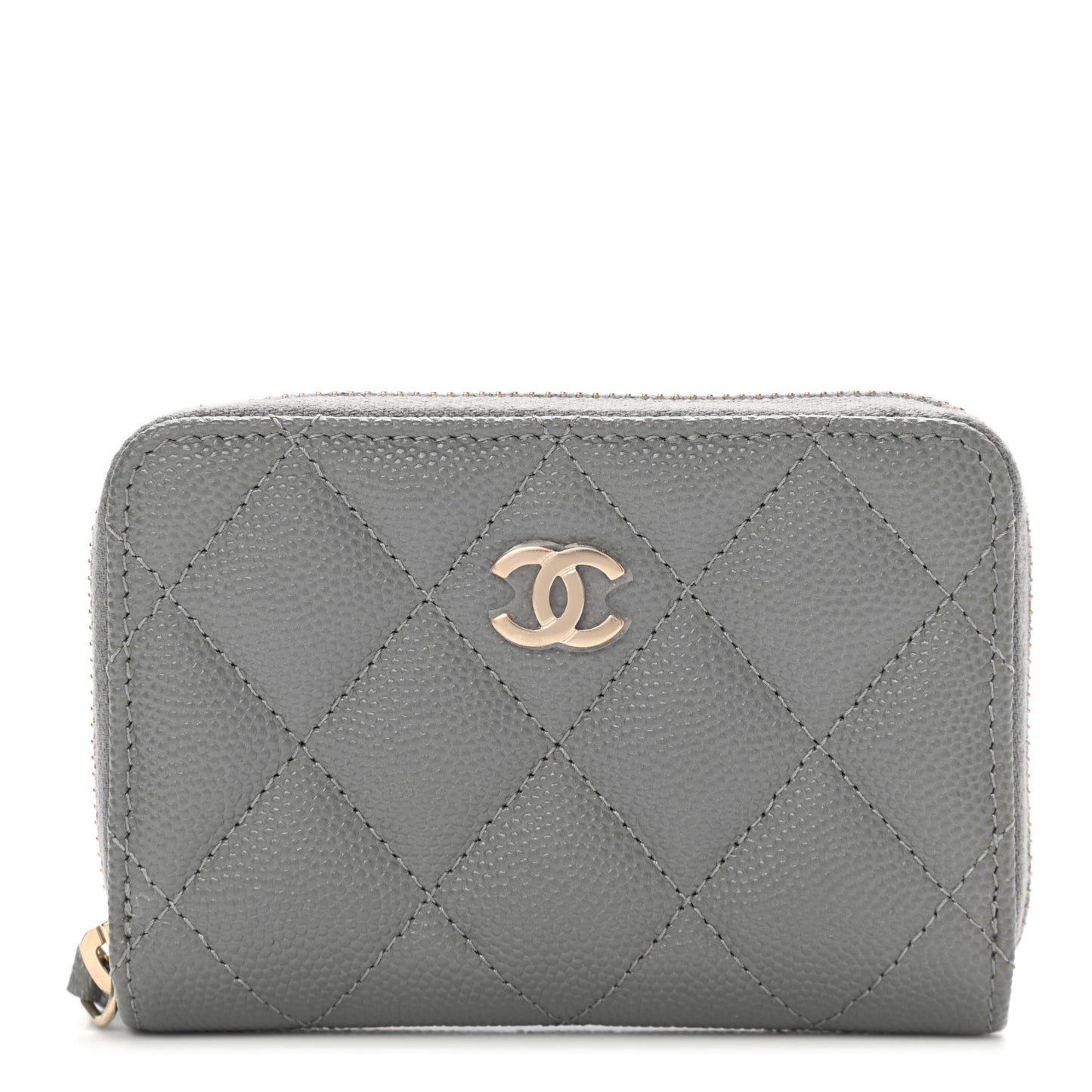 Caviar Quilted Zip Coin Purse Grey