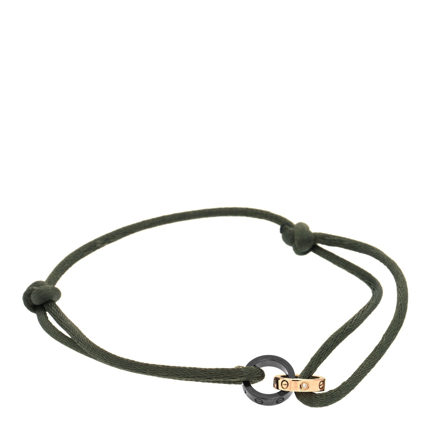 18K Pink Gold Ceramic 4 Diamond LOVE Cord Bracelet Green