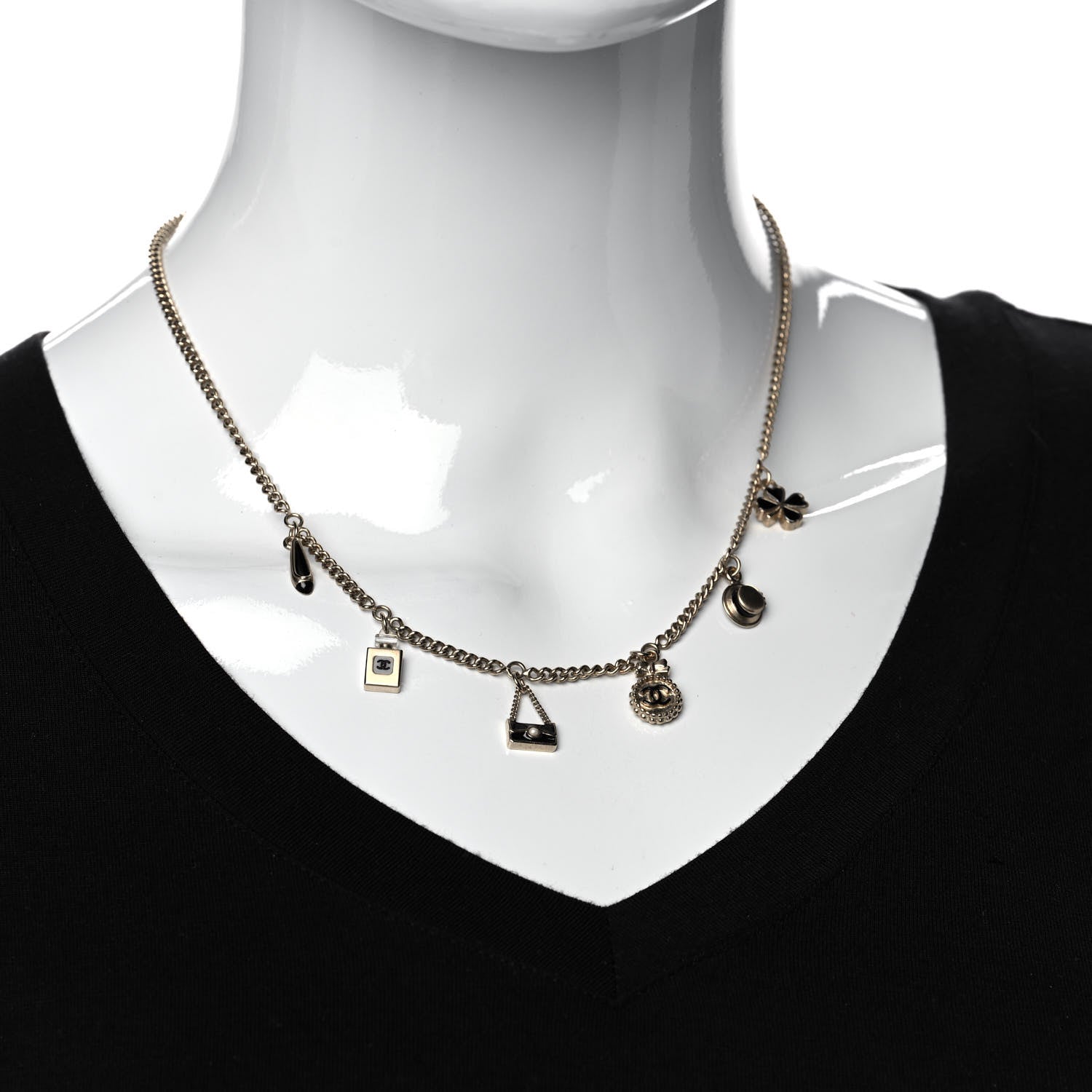 Chanel Enamel CC Charm Necklace Black Gold 2 of 6