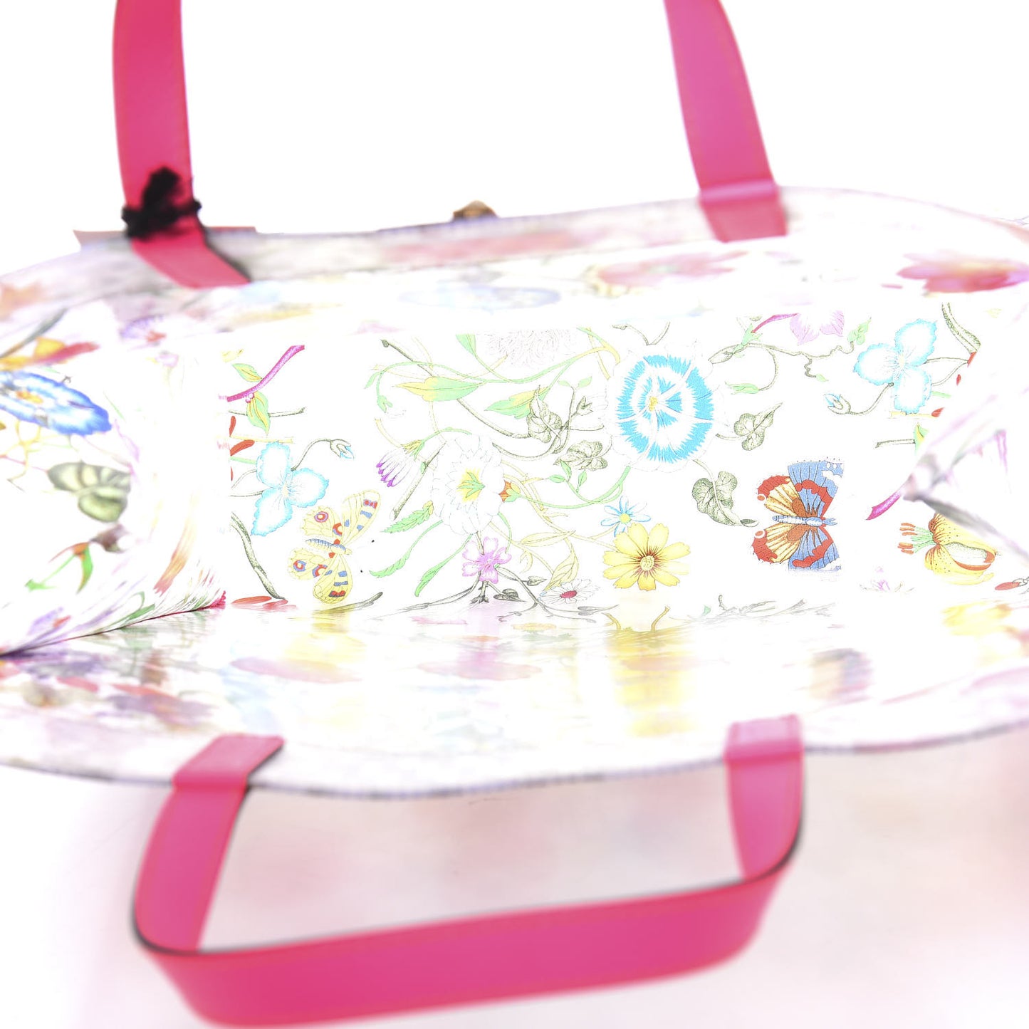 Calfskin Textured Vinyl Print Flora Tote Fluorescent Fuchsia