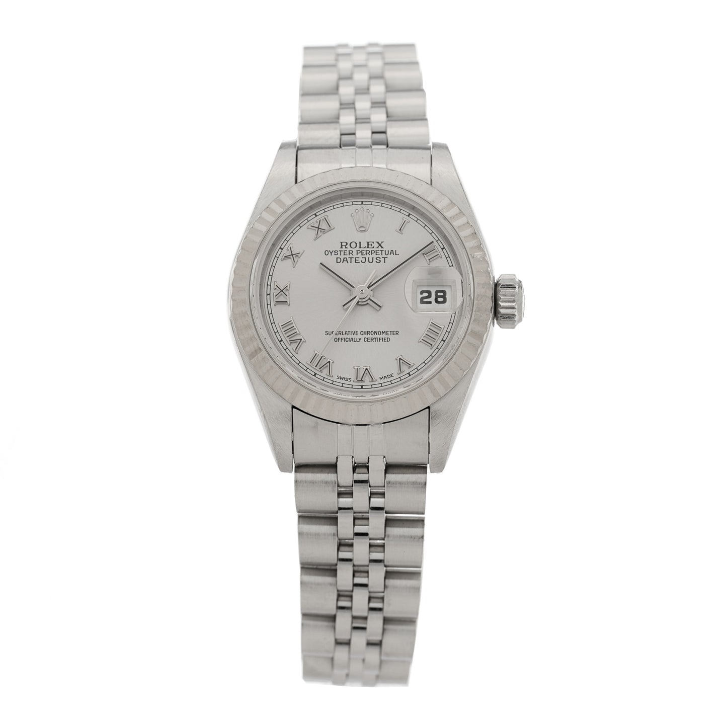 Stainless Steel 18K White Gold 26mm Oyster Perpetual Datejust Watch Silver Roman 69174