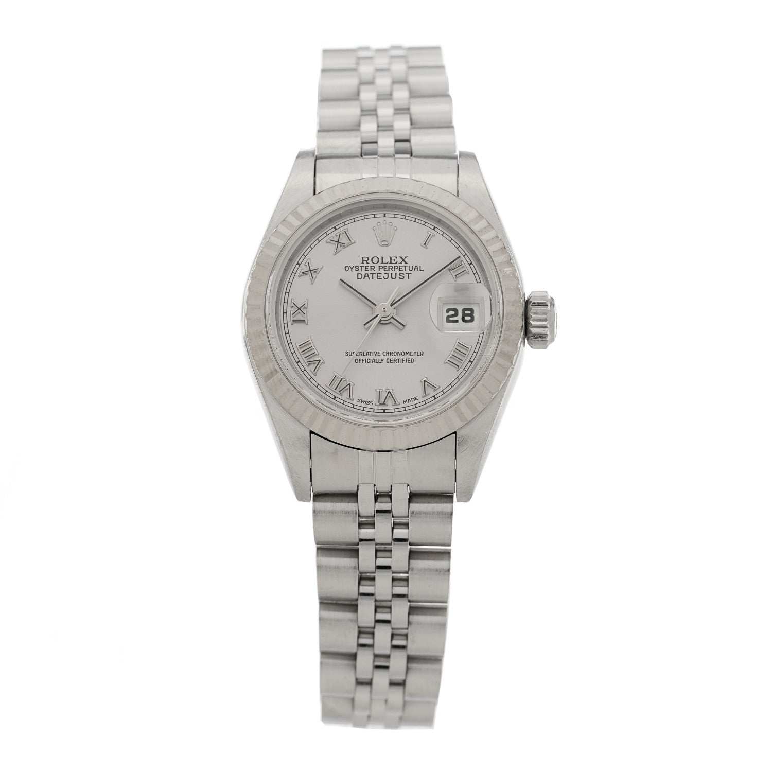 Rolex Stainless Steel 18K White Gold 26mm Oyster Perpetual Datejust Watch Silver Roman 69174 1 of 4