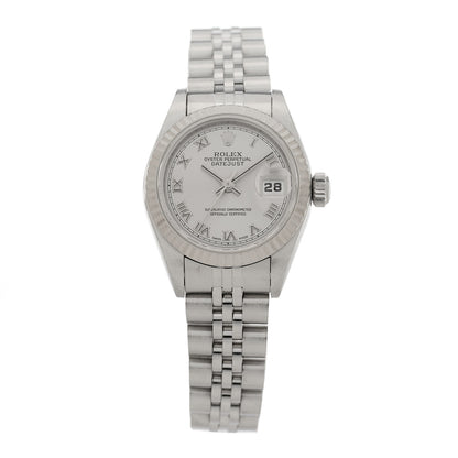 Rolex Stainless Steel 18K White Gold 26mm Oyster Perpetual Datejust Watch Silver Roman 69174 1 of 4