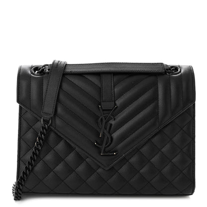 Saint Laurent Grain De Poudre Textured Mixed Matelasse Triquilt Medium Monogram Monochrome Satchel Black 1 of 12