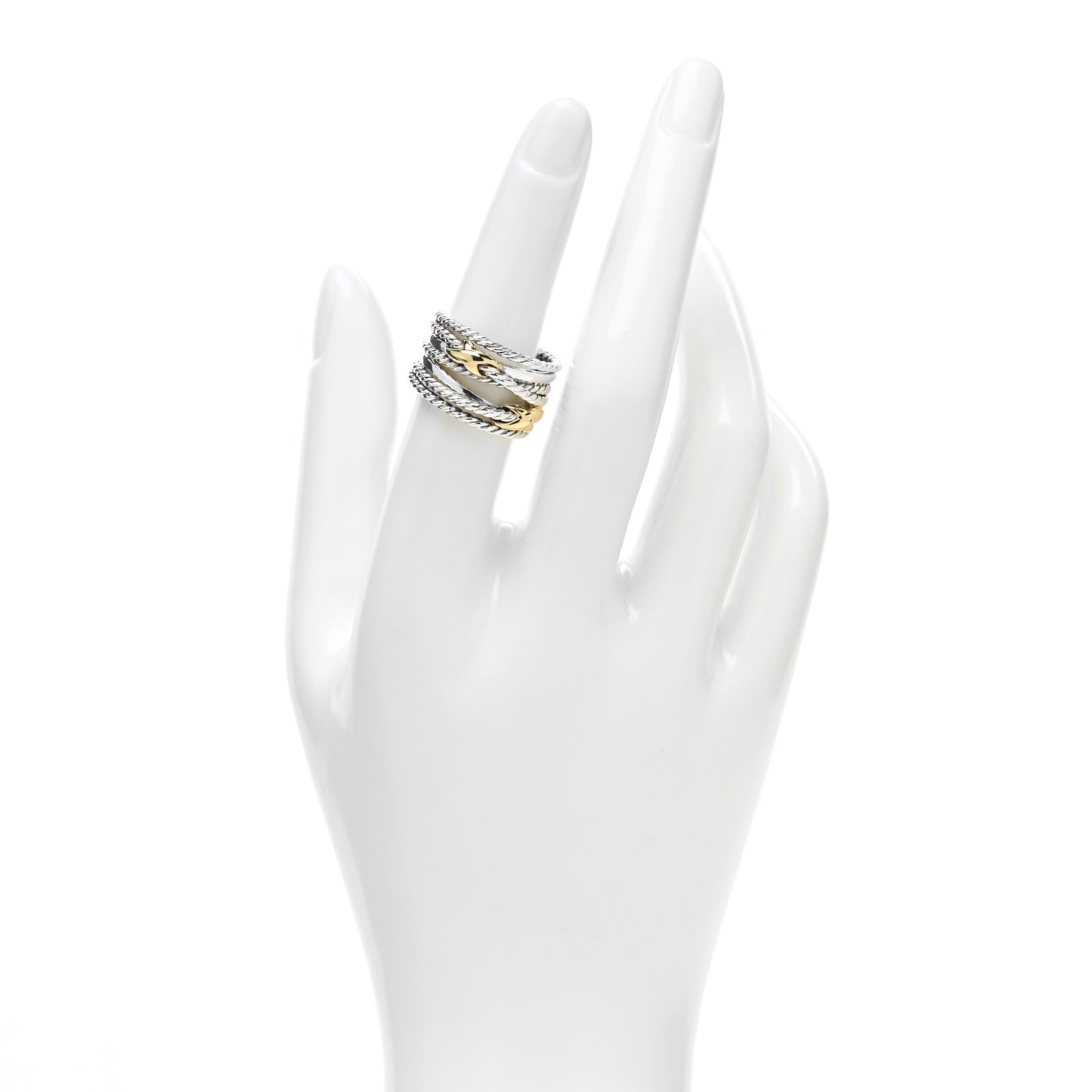 Sterling Silver 18K Yellow Gold Double X Crossover Ring 53 6.5